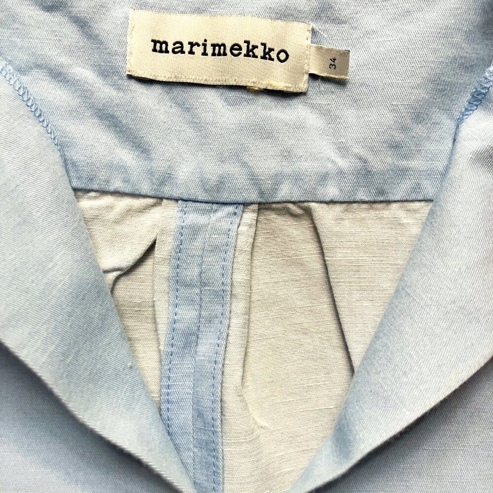 Marimekko Kaksi Heijastus Unikko Kerran Cotton Linen Shirt Size 34 US 2 Blue/Red - Picture 7 of 9